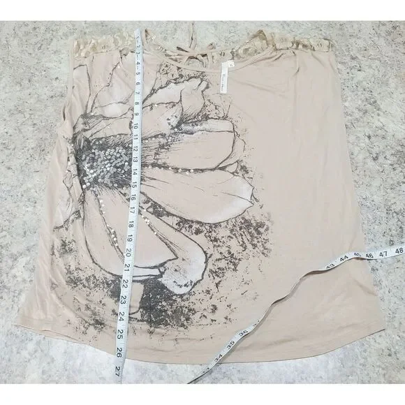 Flats and Heels Tank Womens XLarge Brown Short Sleeve Brown Floral Ladie Casual - Picture 4 of 6